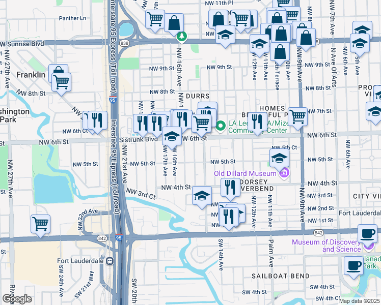 map of restaurants, bars, coffee shops, grocery stores, and more near 517 Northwest 15th Terrace in Fort Lauderdale
