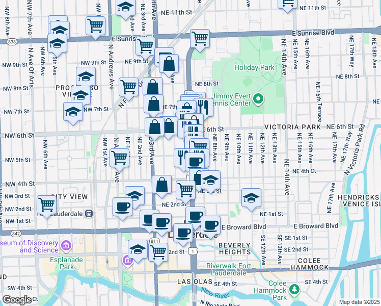 map of restaurants, bars, coffee shops, grocery stores, and more near 515 North Federal Highway in Fort Lauderdale