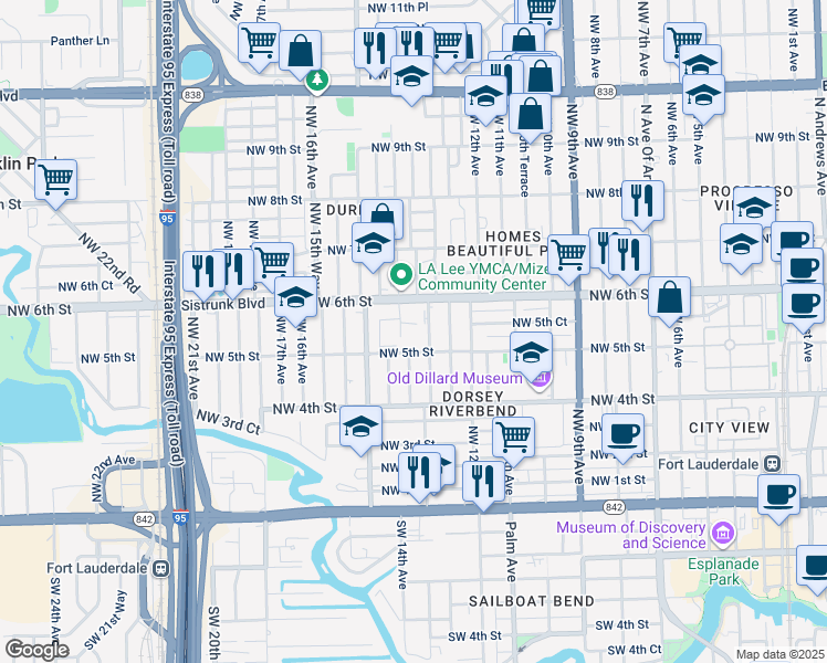 map of restaurants, bars, coffee shops, grocery stores, and more near 529 Northwest 14th Avenue in Fort Lauderdale