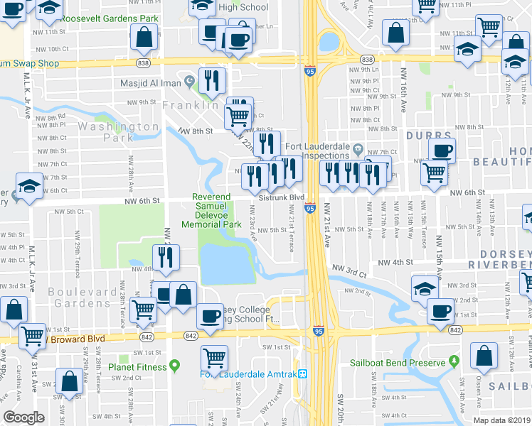map of restaurants, bars, coffee shops, grocery stores, and more near 533 Northwest 22nd Avenue in Fort Lauderdale