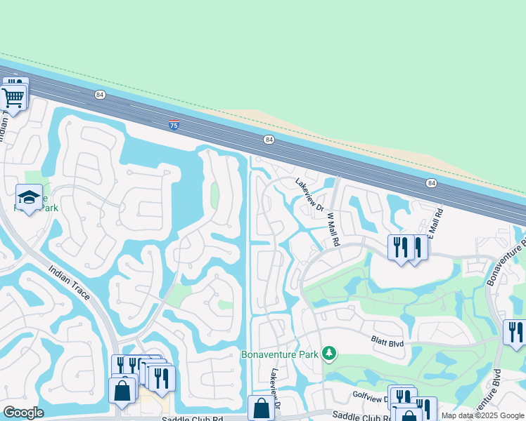 map of restaurants, bars, coffee shops, grocery stores, and more near 715 Lakeview Drive in Weston