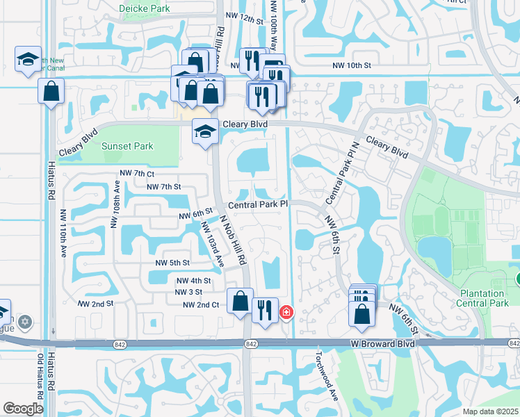 map of restaurants, bars, coffee shops, grocery stores, and more near 10067 Northwest 5th Street in Plantation