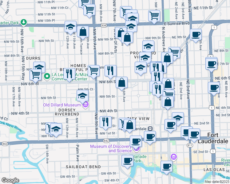 map of restaurants, bars, coffee shops, grocery stores, and more near 517 Northwest 7th Avenue in Fort Lauderdale
