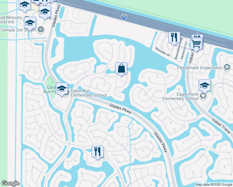 map of restaurants, bars, coffee shops, grocery stores, and more near 642 Willow Bend Road in Weston