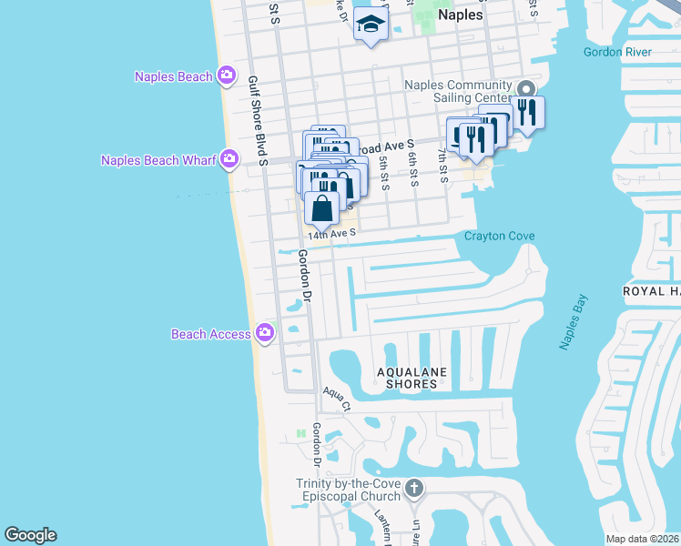map of restaurants, bars, coffee shops, grocery stores, and more near 1545 3rd Street South in Naples