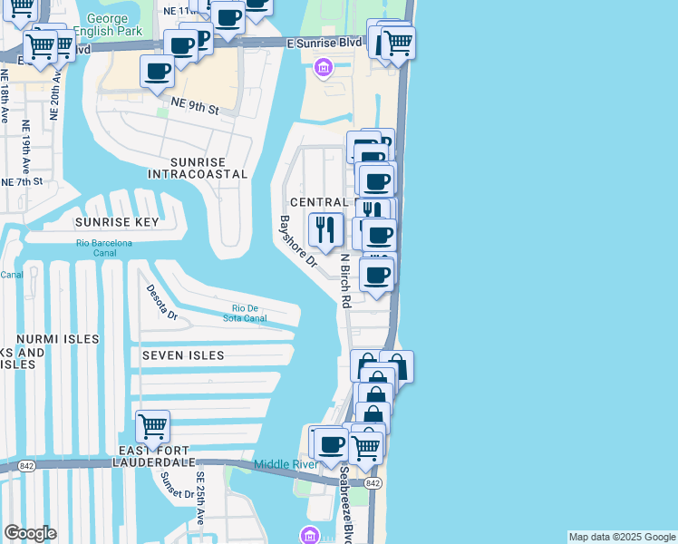 map of restaurants, bars, coffee shops, grocery stores, and more near in Fort Lauderdale