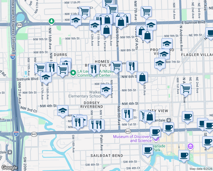 map of restaurants, bars, coffee shops, grocery stores, and more near 1016 Northwest 5th Court in Fort Lauderdale