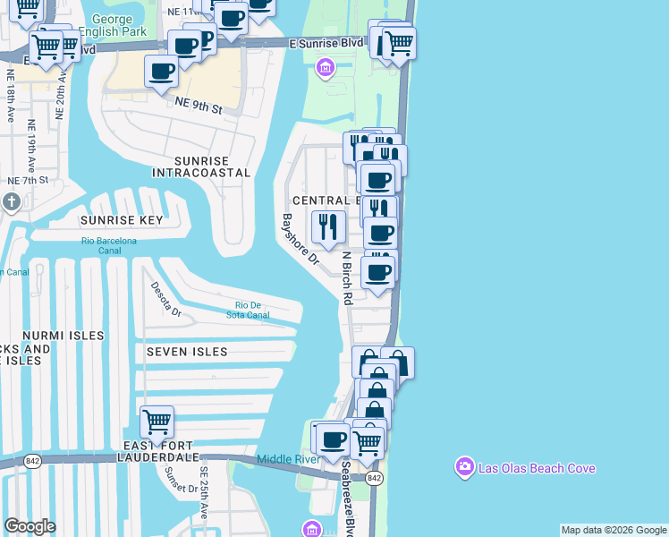 map of restaurants, bars, coffee shops, grocery stores, and more near in Fort Lauderdale