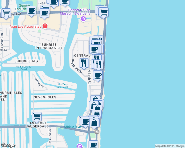 map of restaurants, bars, coffee shops, grocery stores, and more near in Fort Lauderdale