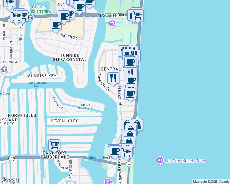 map of restaurants, bars, coffee shops, grocery stores, and more near in Fort Lauderdale