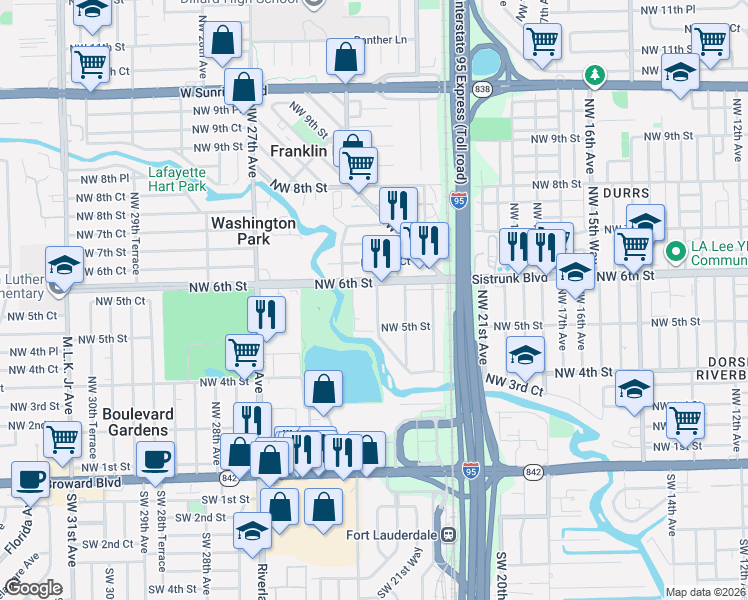 map of restaurants, bars, coffee shops, grocery stores, and more near 541 Northwest 23rd Avenue in Fort Lauderdale