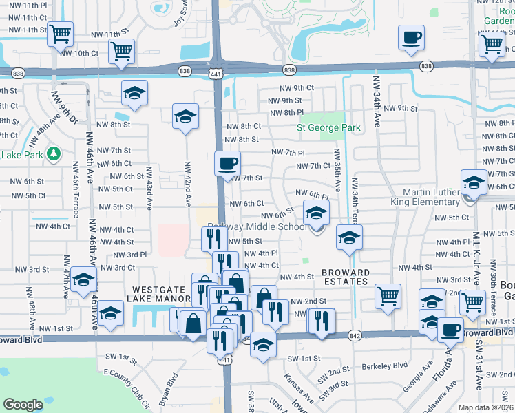 map of restaurants, bars, coffee shops, grocery stores, and more near 3851 Northwest 6th Court in Fort Lauderdale
