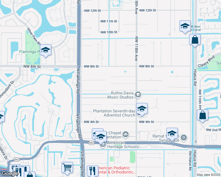 map of restaurants, bars, coffee shops, grocery stores, and more near 12001 Northwest 6th Street in Plantation