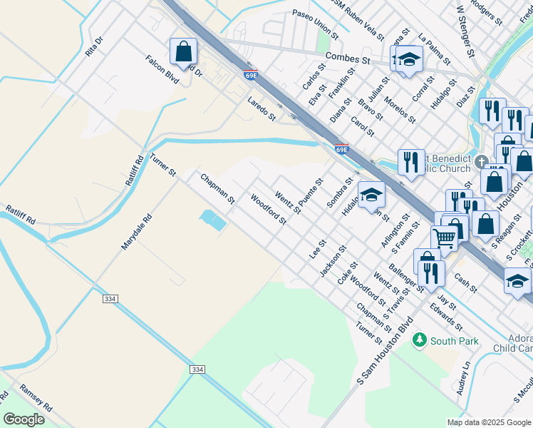map of restaurants, bars, coffee shops, grocery stores, and more near 937 Woodford Street in San Benito