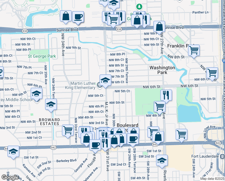 map of restaurants, bars, coffee shops, grocery stores, and more near 3051 Northwest 5th Court in Fort Lauderdale