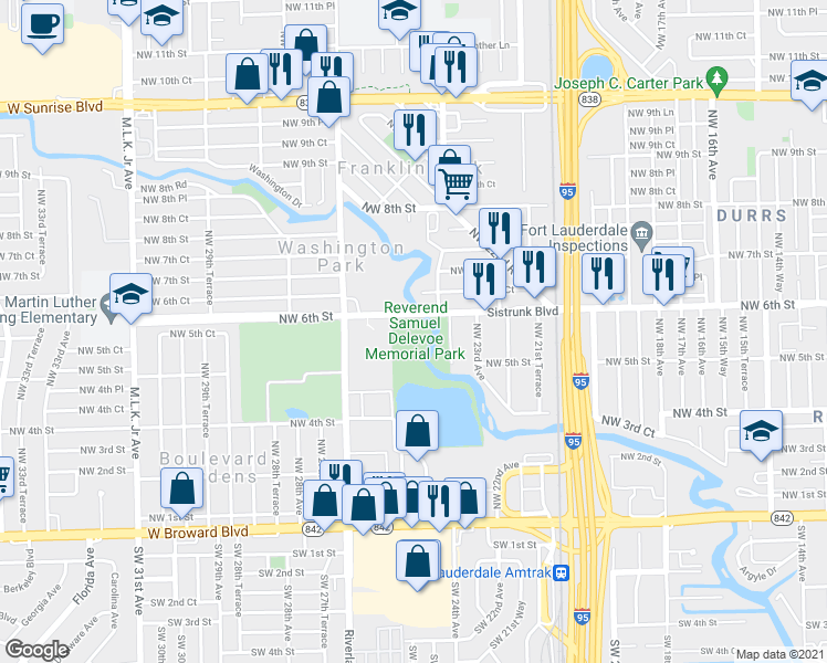map of restaurants, bars, coffee shops, grocery stores, and more near 2520 Northwest 6th Street in Fort Lauderdale
