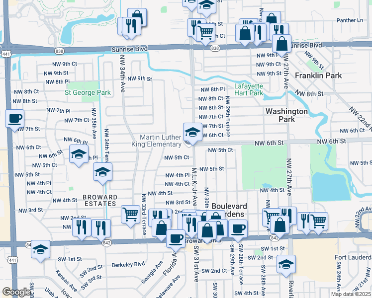 map of restaurants, bars, coffee shops, grocery stores, and more near 591 Northwest 31st Avenue in Fort Lauderdale