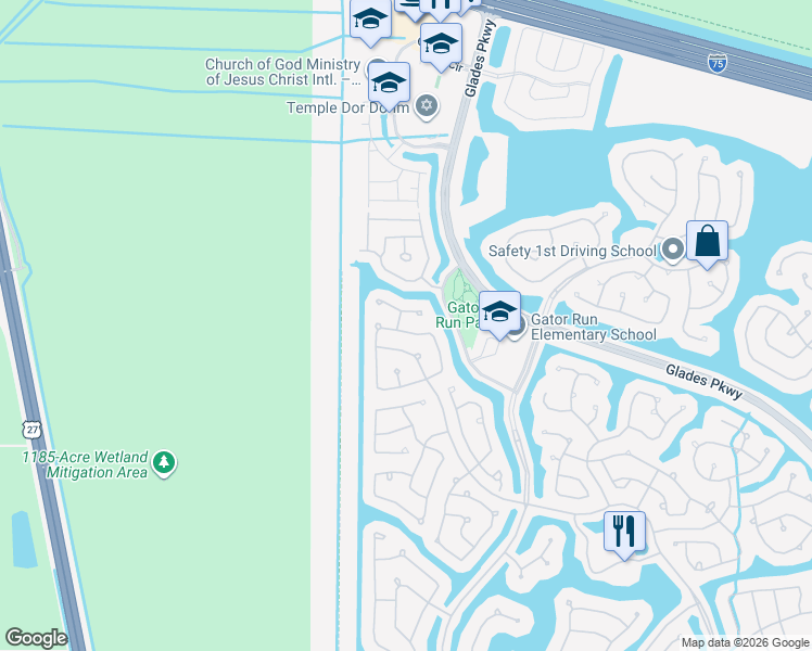 map of restaurants, bars, coffee shops, grocery stores, and more near 1872 Silverbell Terrace in Weston