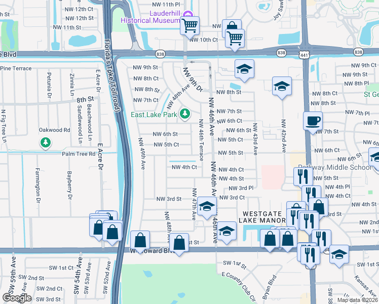 map of restaurants, bars, coffee shops, grocery stores, and more near 4701 Northwest 5th Street in Plantation