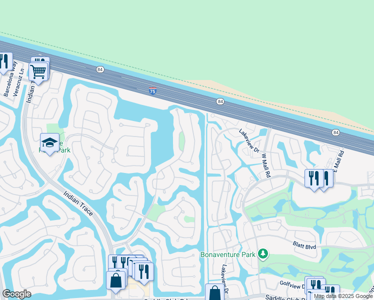 map of restaurants, bars, coffee shops, grocery stores, and more near 728 Lake Boulevard in Weston