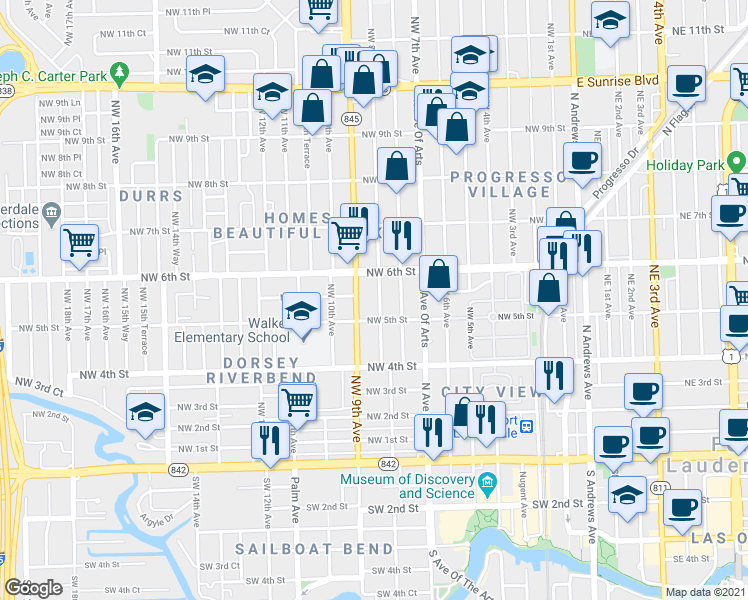 map of restaurants, bars, coffee shops, grocery stores, and more near 524 Northwest 8th Avenue in Fort Lauderdale