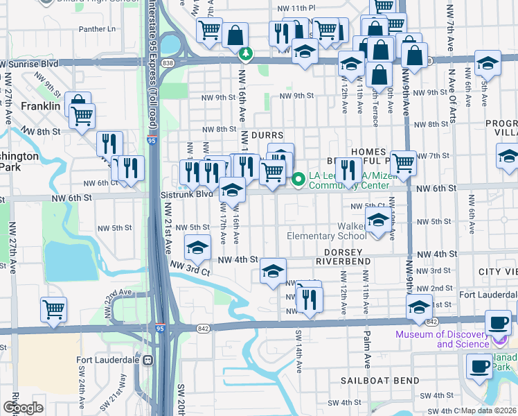 map of restaurants, bars, coffee shops, grocery stores, and more near 529 Northwest 15th Terrace in Fort Lauderdale