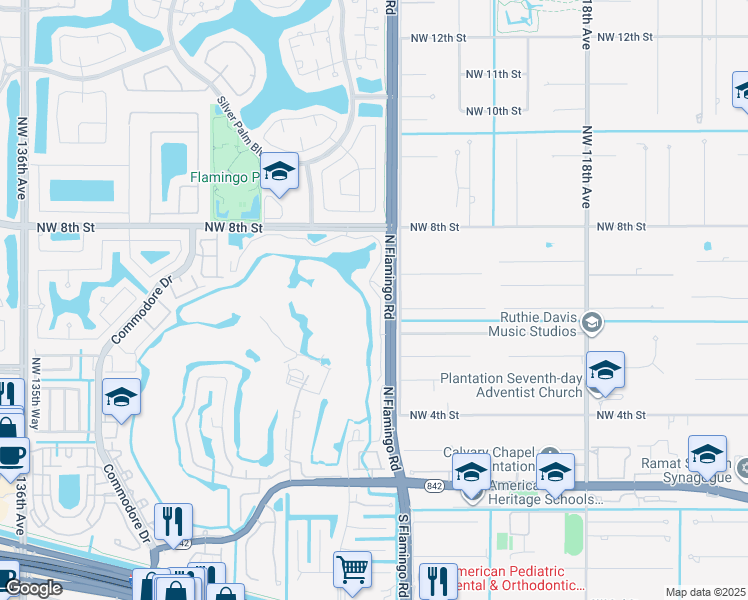 map of restaurants, bars, coffee shops, grocery stores, and more near in Sunrise