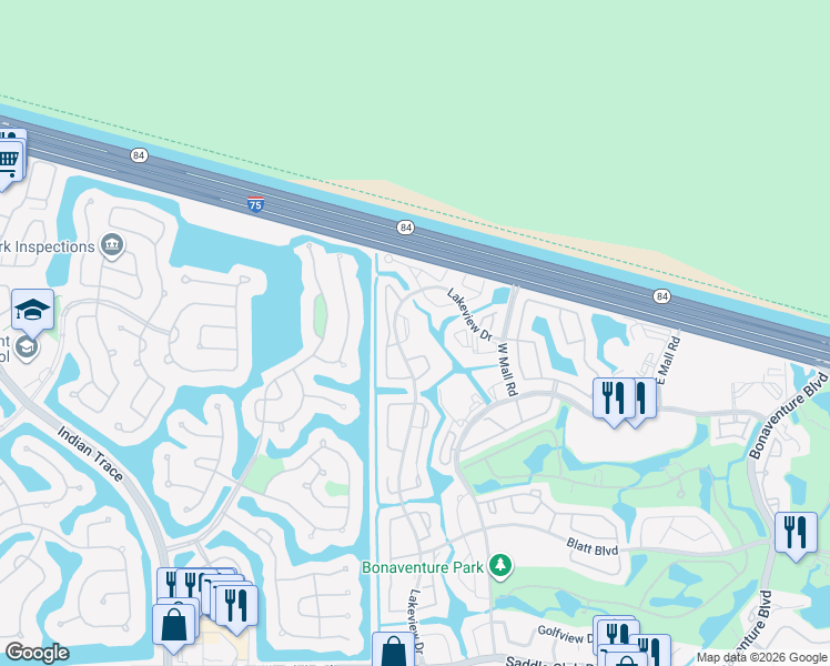 map of restaurants, bars, coffee shops, grocery stores, and more near 715 Lakeview Drive in Weston