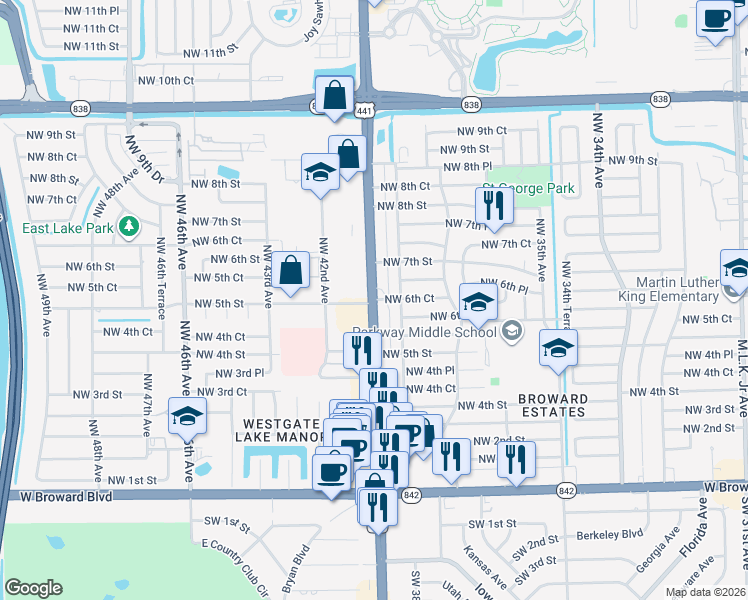 map of restaurants, bars, coffee shops, grocery stores, and more near in Plantation