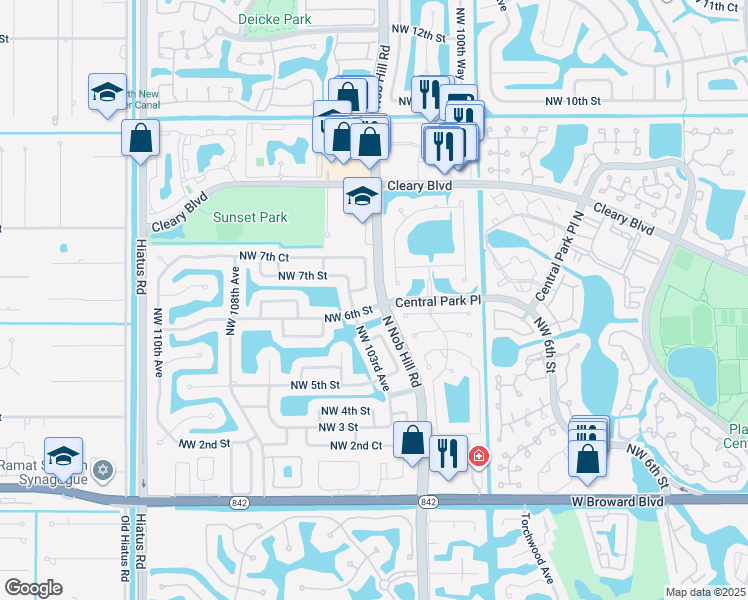 map of restaurants, bars, coffee shops, grocery stores, and more near 10203 Northwest 6th Street in Plantation