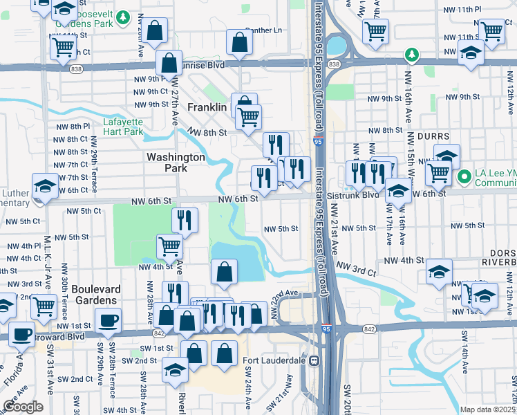 map of restaurants, bars, coffee shops, grocery stores, and more near 541 Northwest 23rd Avenue in Fort Lauderdale