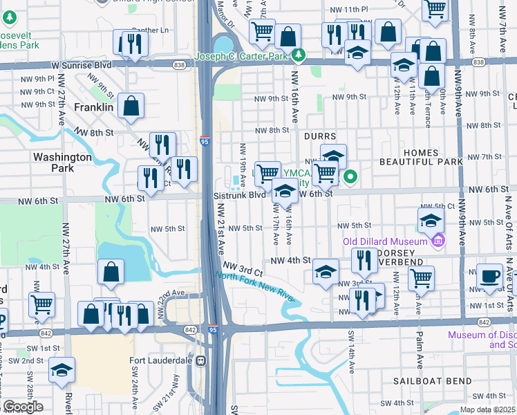 map of restaurants, bars, coffee shops, grocery stores, and more near 527 Northwest 18th Avenue in Fort Lauderdale
