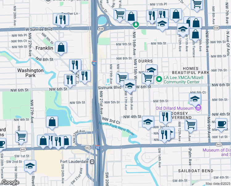 map of restaurants, bars, coffee shops, grocery stores, and more near 528 Northwest 19th Avenue in Fort Lauderdale
