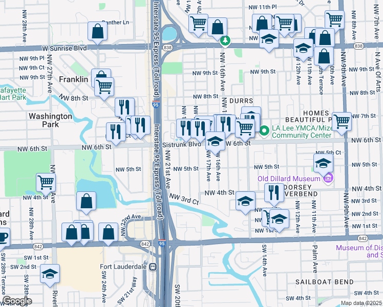 map of restaurants, bars, coffee shops, grocery stores, and more near 528 Northwest 19th Avenue in Fort Lauderdale