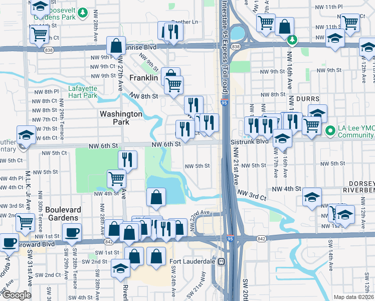 map of restaurants, bars, coffee shops, grocery stores, and more near 534 Northwest 23rd Avenue in Fort Lauderdale
