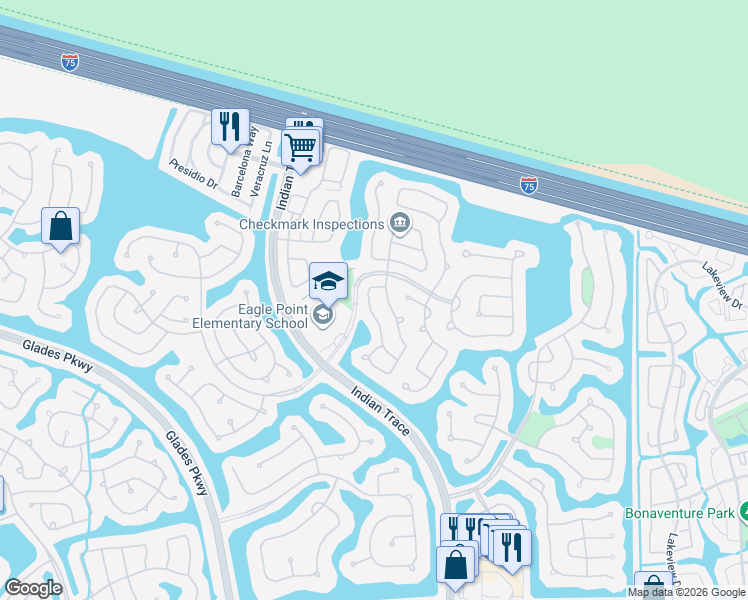 map of restaurants, bars, coffee shops, grocery stores, and more near 629 Carrington Drive in Weston