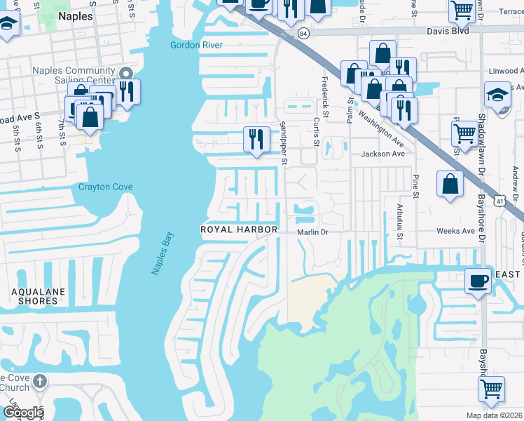 map of restaurants, bars, coffee shops, grocery stores, and more near 1634 Bonita Court in Naples