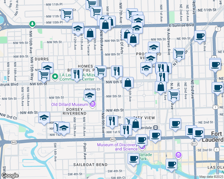 map of restaurants, bars, coffee shops, grocery stores, and more near 524 Northwest 8th Avenue in Fort Lauderdale