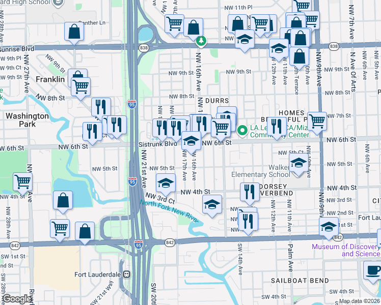 map of restaurants, bars, coffee shops, grocery stores, and more near 529 Northwest 16th Avenue in Fort Lauderdale