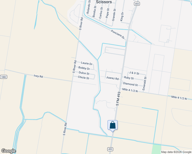 map of restaurants, bars, coffee shops, grocery stores, and more near 3207 Paleta Street in Donna