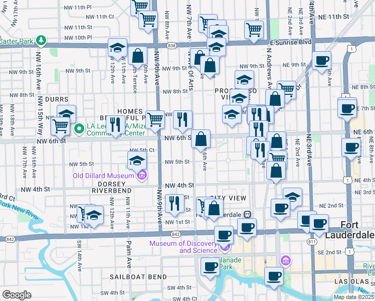 map of restaurants, bars, coffee shops, grocery stores, and more near 517 Northwest 7th Avenue in Fort Lauderdale