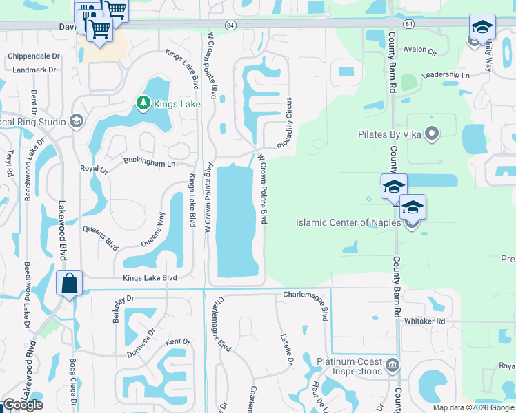 map of restaurants, bars, coffee shops, grocery stores, and more near 3370 West Crown Pointe Boulevard in Naples