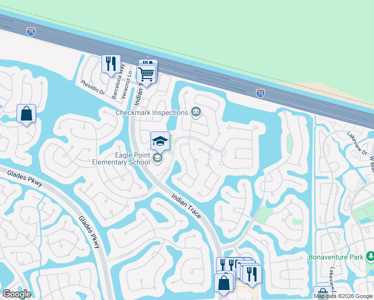 map of restaurants, bars, coffee shops, grocery stores, and more near 629 Carrington Drive in Weston