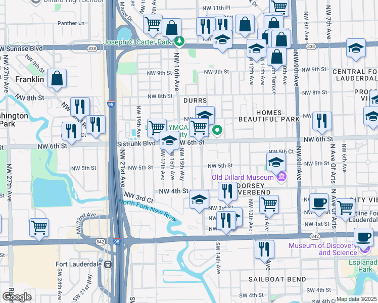 map of restaurants, bars, coffee shops, grocery stores, and more near 529 Northwest 15th Terrace in Fort Lauderdale