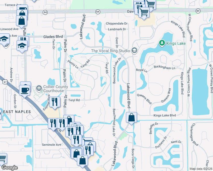 map of restaurants, bars, coffee shops, grocery stores, and more near 581 Teryl Road in Naples