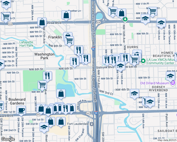 map of restaurants, bars, coffee shops, grocery stores, and more near 536 Northwest 21st Terrace in Fort Lauderdale