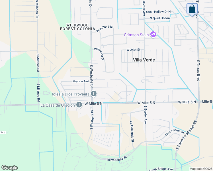 map of restaurants, bars, coffee shops, grocery stores, and more near 1408 Santa Maria Street in Weslaco