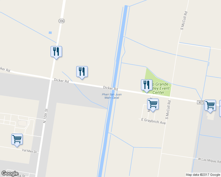 map of restaurants, bars, coffee shops, grocery stores, and more near Dicker Road in Hidalgo