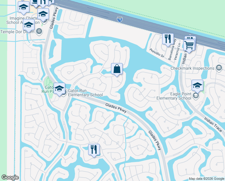 map of restaurants, bars, coffee shops, grocery stores, and more near 642 Willow Bend Road in Weston