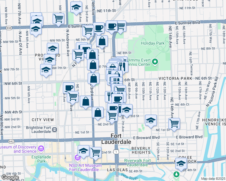 map of restaurants, bars, coffee shops, grocery stores, and more near 525 North Federal Highway in Fort Lauderdale